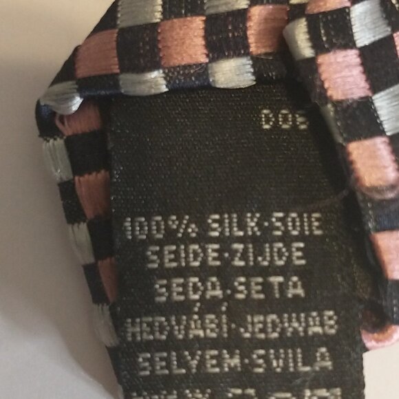 Paul Smith 100% Silk Tie Pink Silver Black Checkered Pattern Necktie - Picture 4 of 5